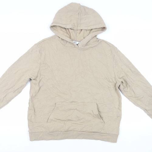 Marks and Spencer Mens Beige Cotton Pullover Hoodie Size M - Pockets
