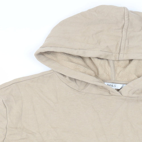 Marks and Spencer Mens Beige Cotton Pullover Hoodie Size M - Pockets