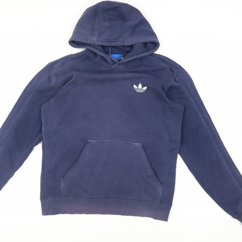 adidas Mens Blue Cotton Pullover Hoodie Size S - Logo Pockets