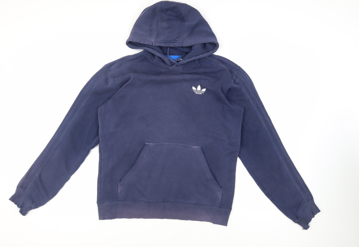 adidas Mens Blue Cotton Pullover Hoodie Size S - Logo Pockets