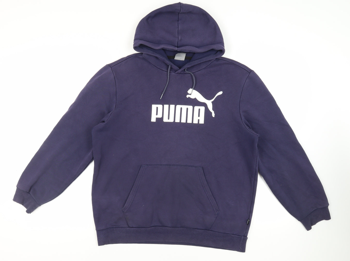 PUMA Mens Blue Cotton Pullover Hoodie Size L - Logo Pockets