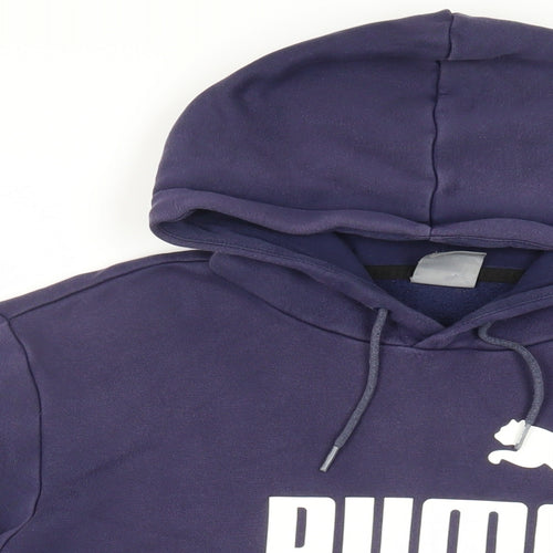 PUMA Mens Blue Cotton Pullover Hoodie Size L - Logo Pockets