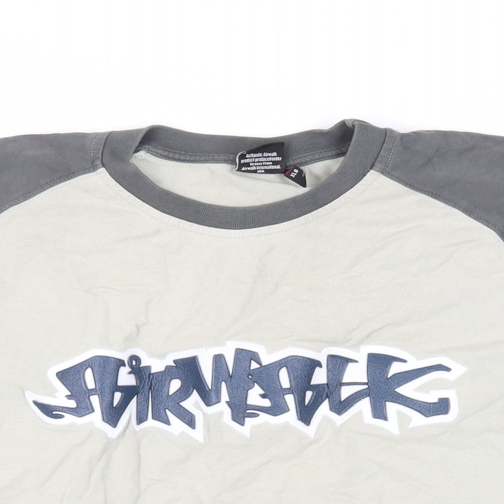 AIRWALK Boys Green Cotton Pullover T-Shirt Size XL Crew Neck Pullover - Logo