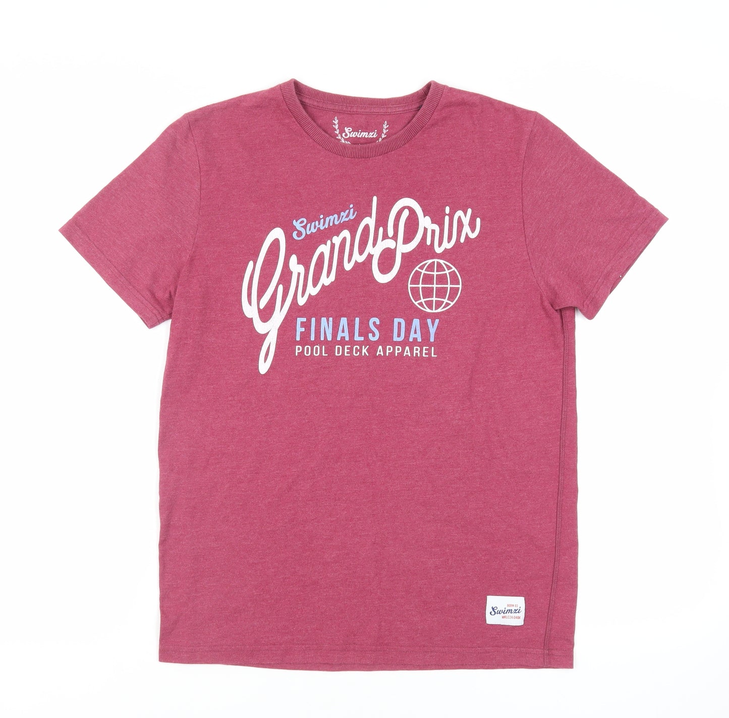 Swimzi Mens Red Cotton T-Shirt Size S Crew Neck - Logo