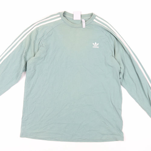 adidas Mens Green Cotton T-Shirt Size L Crew Neck - Logo