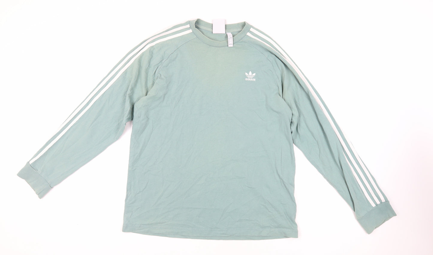 adidas Mens Green Cotton T-Shirt Size L Crew Neck - Logo