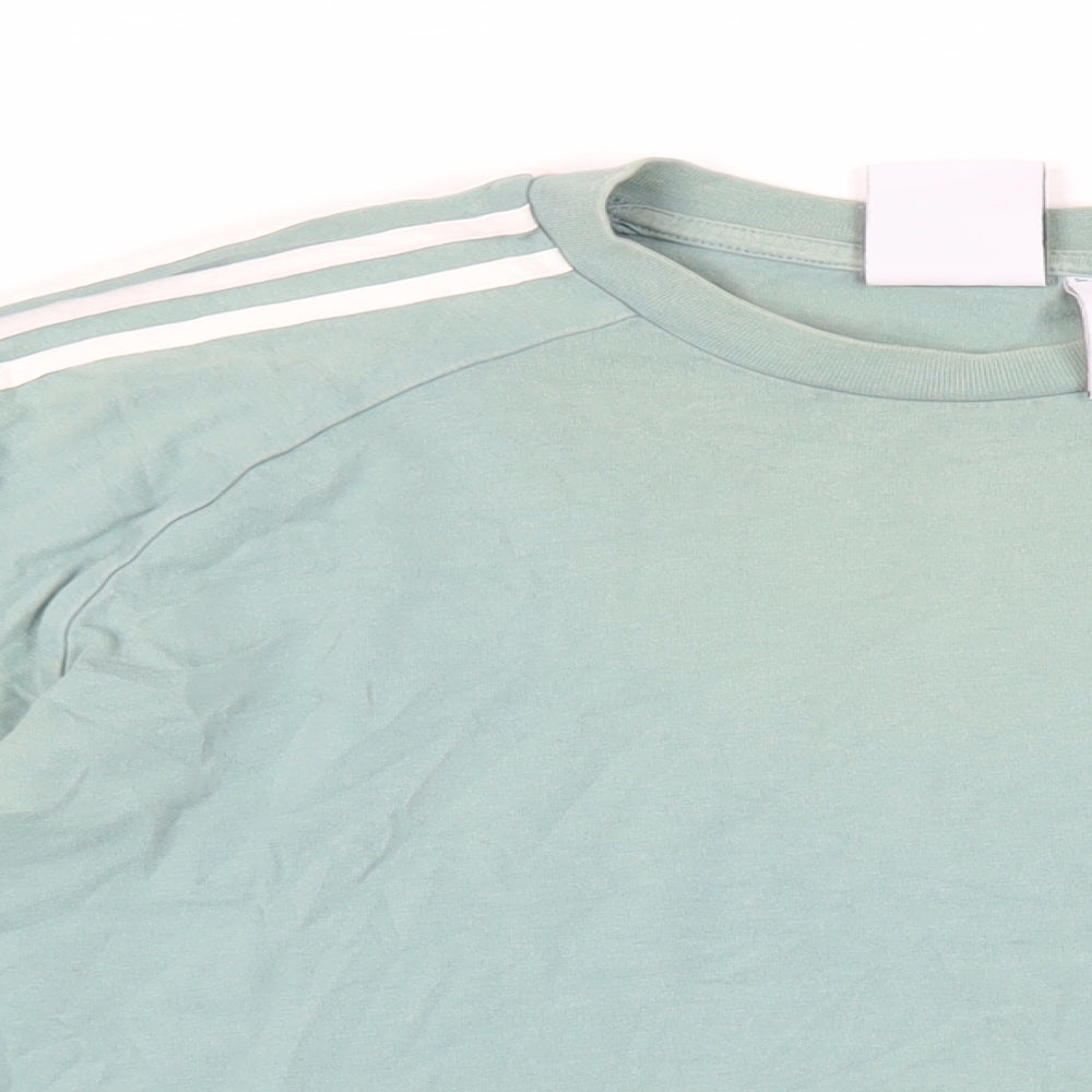 adidas Mens Green Cotton T-Shirt Size L Crew Neck - Logo
