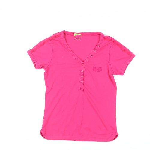Lonsdale Womens Pink Polyester Basic T-Shirt Size 12 V-Neck - Logo