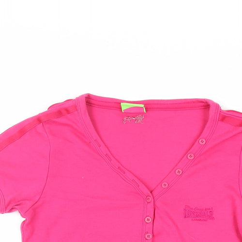 Lonsdale Womens Pink Polyester Basic T-Shirt Size 12 V-Neck - Logo