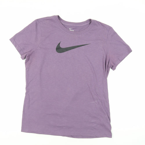 Nike Womens Purple Cotton Basic T-Shirt Size L Crew Neck - Logo