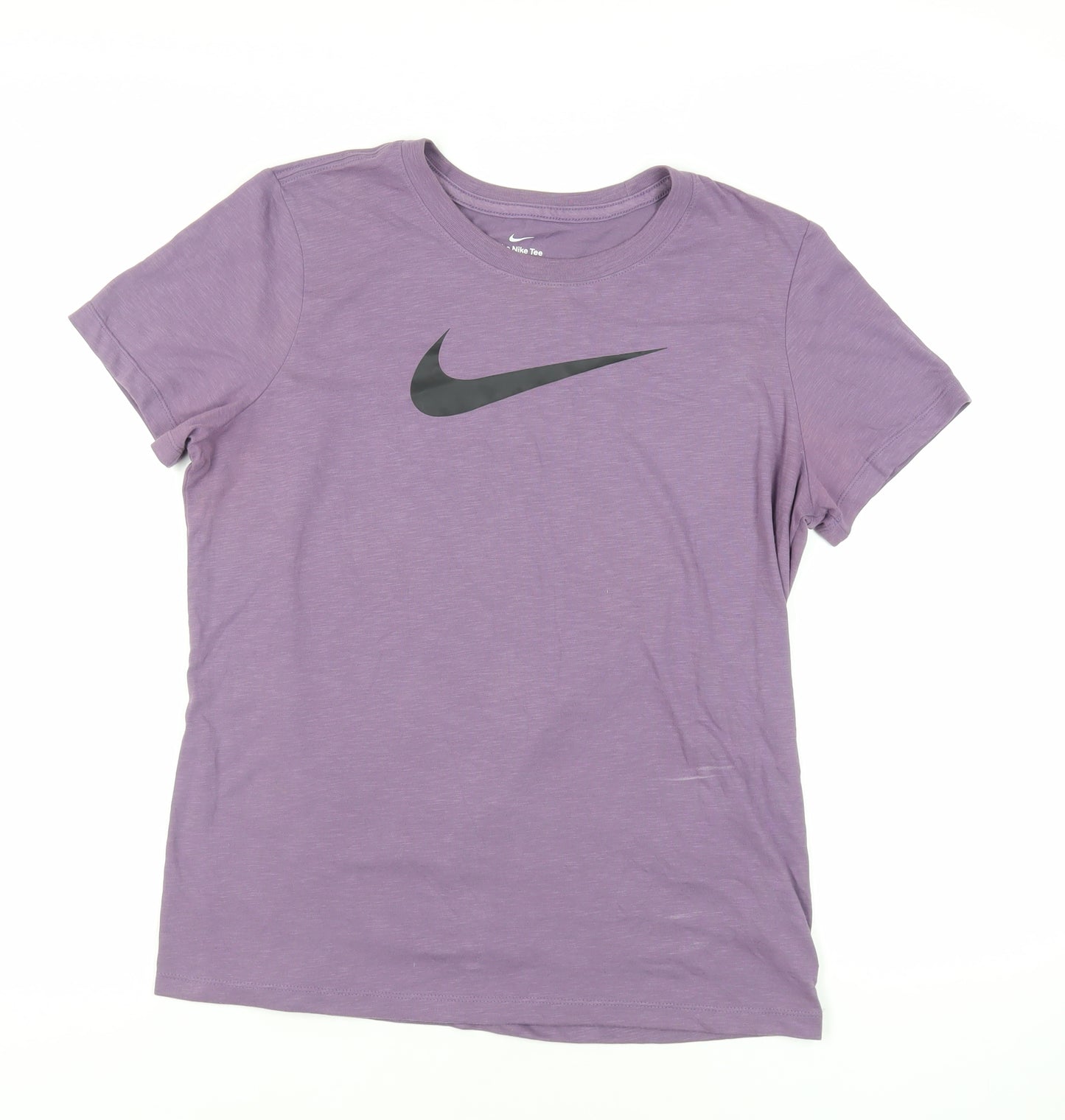 Nike Womens Purple Cotton Basic T-Shirt Size L Crew Neck - Logo