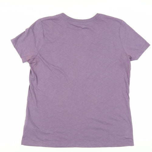 Nike Womens Purple Cotton Basic T-Shirt Size L Crew Neck - Logo