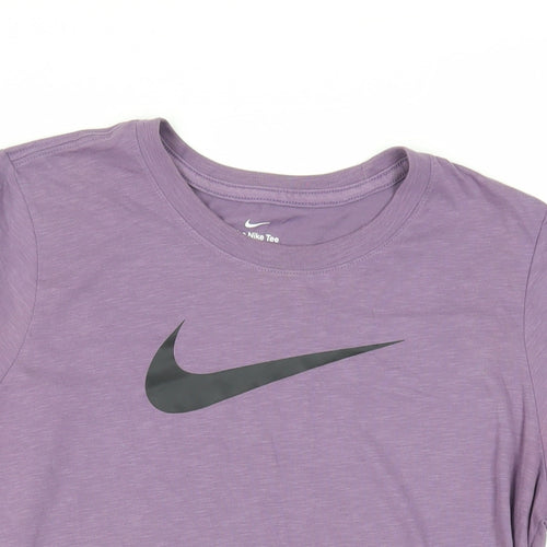 Nike Womens Purple Cotton Basic T-Shirt Size L Crew Neck - Logo