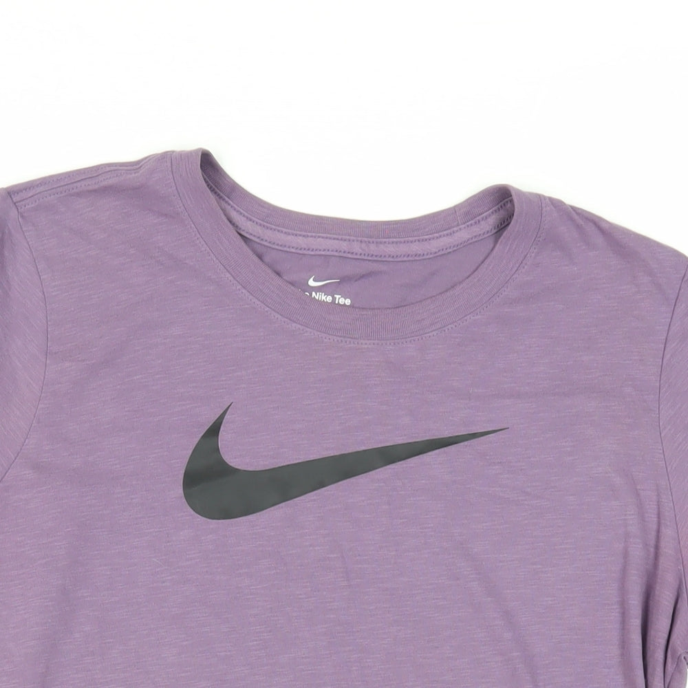 Nike Womens Purple Cotton Basic T-Shirt Size L Crew Neck - Logo