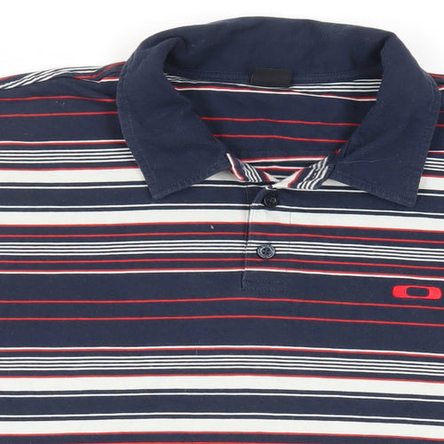 Oakley Mens Blue Striped Cotton Polo Size 2XL Collared Button - Logo