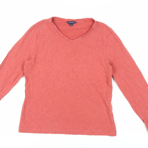Lands' End Womens Orange Cotton Basic T-Shirt Size 10 V-Neck - Size 10-12
