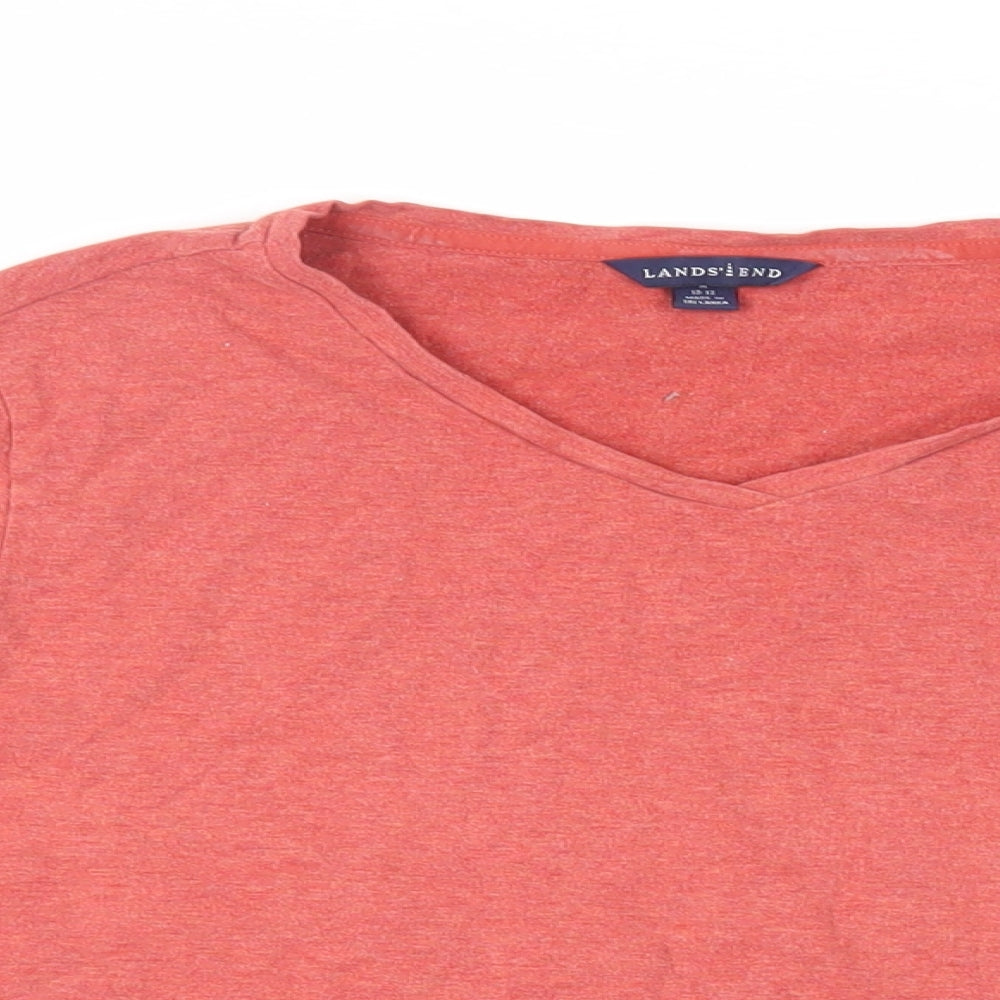 Lands' End Womens Orange Cotton Basic T-Shirt Size 10 V-Neck - Size 10-12