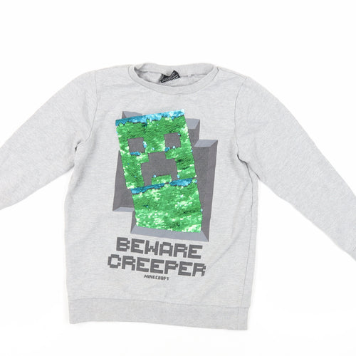 NEXT Girls Grey Cotton Pullover Sweatshirt Size 9 Years Pullover - Minecraft Sequin