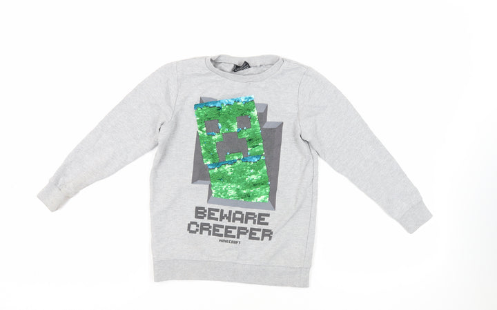 NEXT Girls Grey Cotton Pullover Sweatshirt Size 9 Years Pullover - Minecraft Sequin