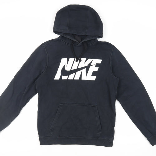 Nike Mens Black Cotton Pullover Hoodie Size S - Logo Pockets