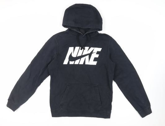 Nike Mens Black Cotton Pullover Hoodie Size S - Logo Pockets