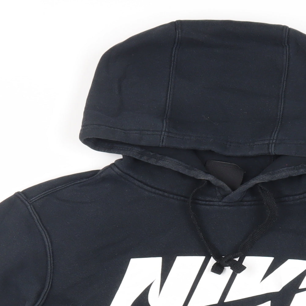 Nike Mens Black Cotton Pullover Hoodie Size S - Logo Pockets