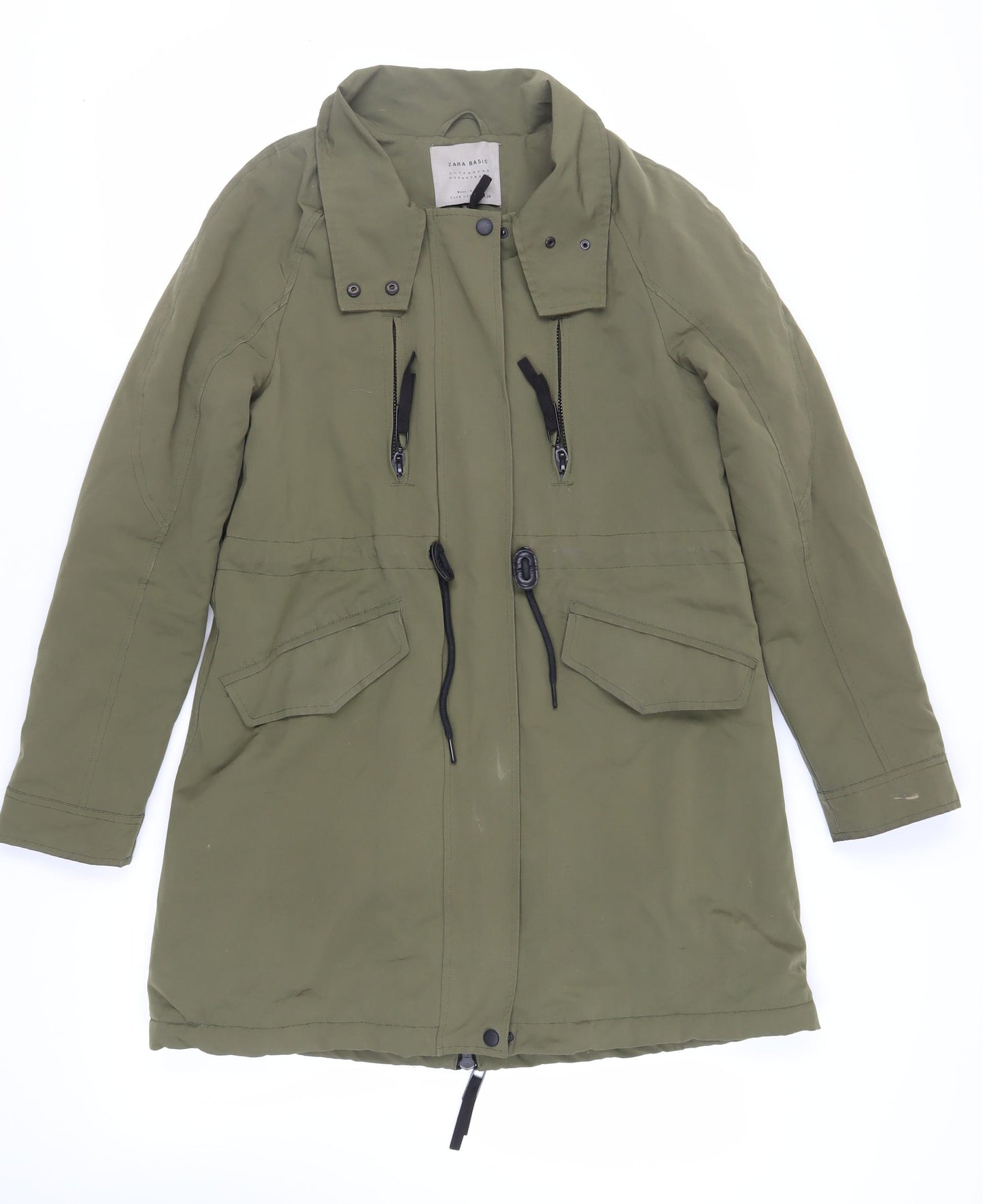 Zara Womens Green Parka Coat Size S Zip - Zipped Pockets