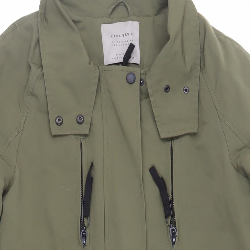 Zara Womens Green Parka Coat Size S Zip - Zipped Pockets