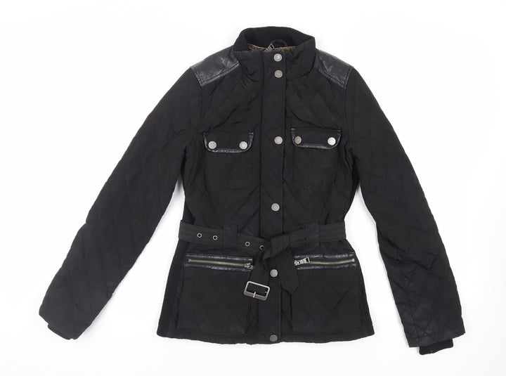 NEXT Womens Black Quilted Jacket Size 8 Zip - Belted