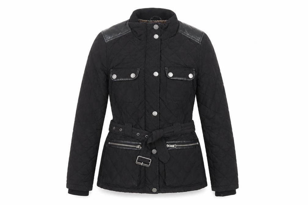 Next Womens Black Quilted Jacket Size 8 Zip - Belted