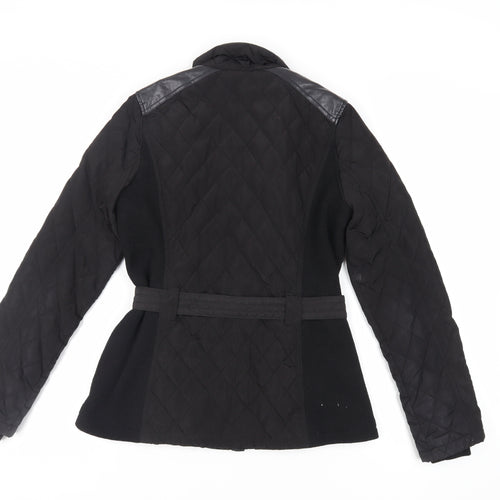 NEXT Womens Black Quilted Jacket Size 8 Zip - Belted
