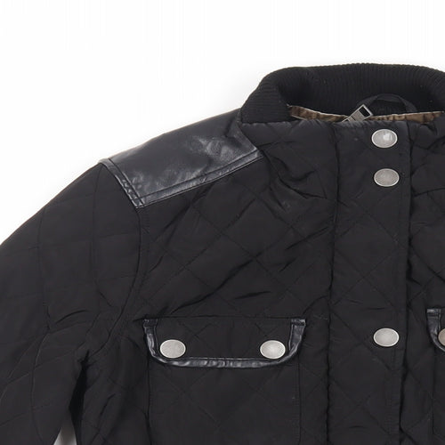 NEXT Womens Black Quilted Jacket Size 8 Zip - Belted