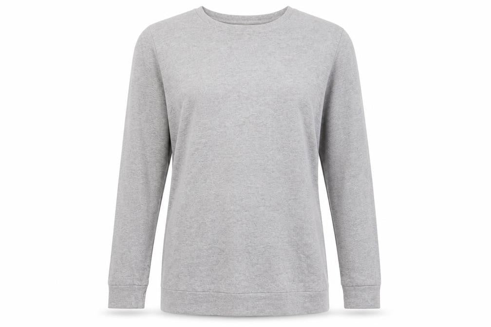 Front view of ASOS women’s grey cotton pullover sweatshirt, size L, pullover