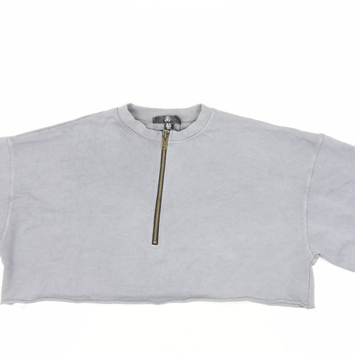 Missguided Womens Grey Cotton Pullover Sweatshirt Size 10 Zip - Cropped