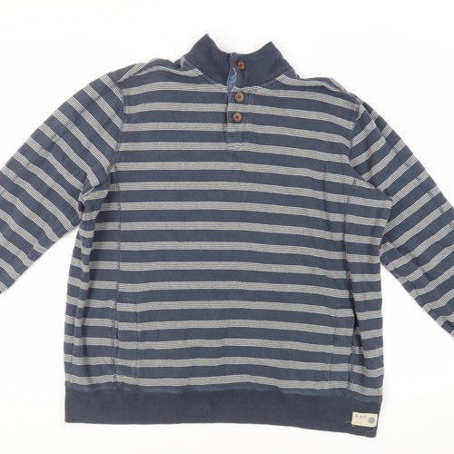 Marks and Spencer Mens Blue Striped Cotton Pullover Sweatshirt Size XL - Pockets