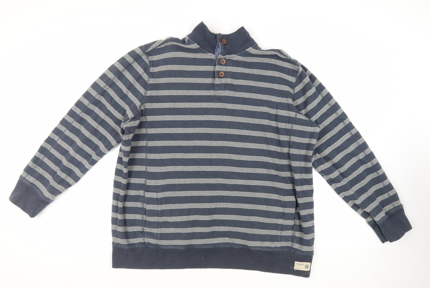 Marks and Spencer Mens Blue Striped Cotton Pullover Sweatshirt Size XL - Pockets