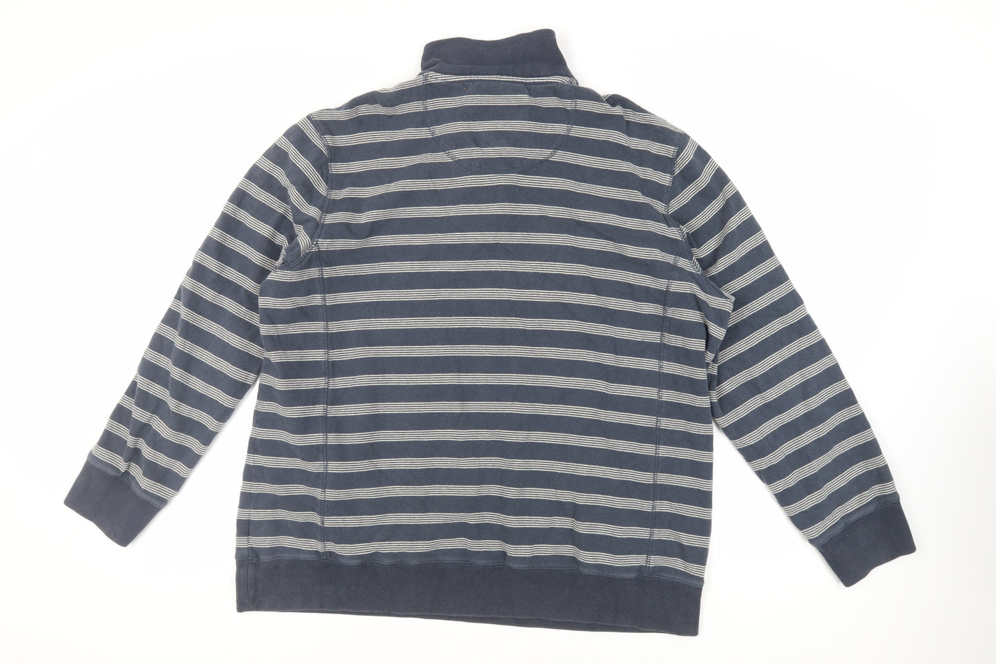 Marks and Spencer Mens Blue Striped Cotton Pullover Sweatshirt Size XL - Pockets