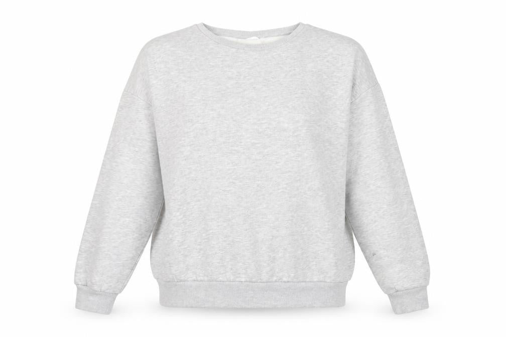 Front view of Chelsea Peers women’s grey cotton pullover sweatshirt, size M, pullover