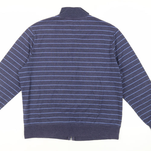 Marks and Spencer Mens Blue Striped Cotton Full Zip Sweatshirt Size L - Pockets