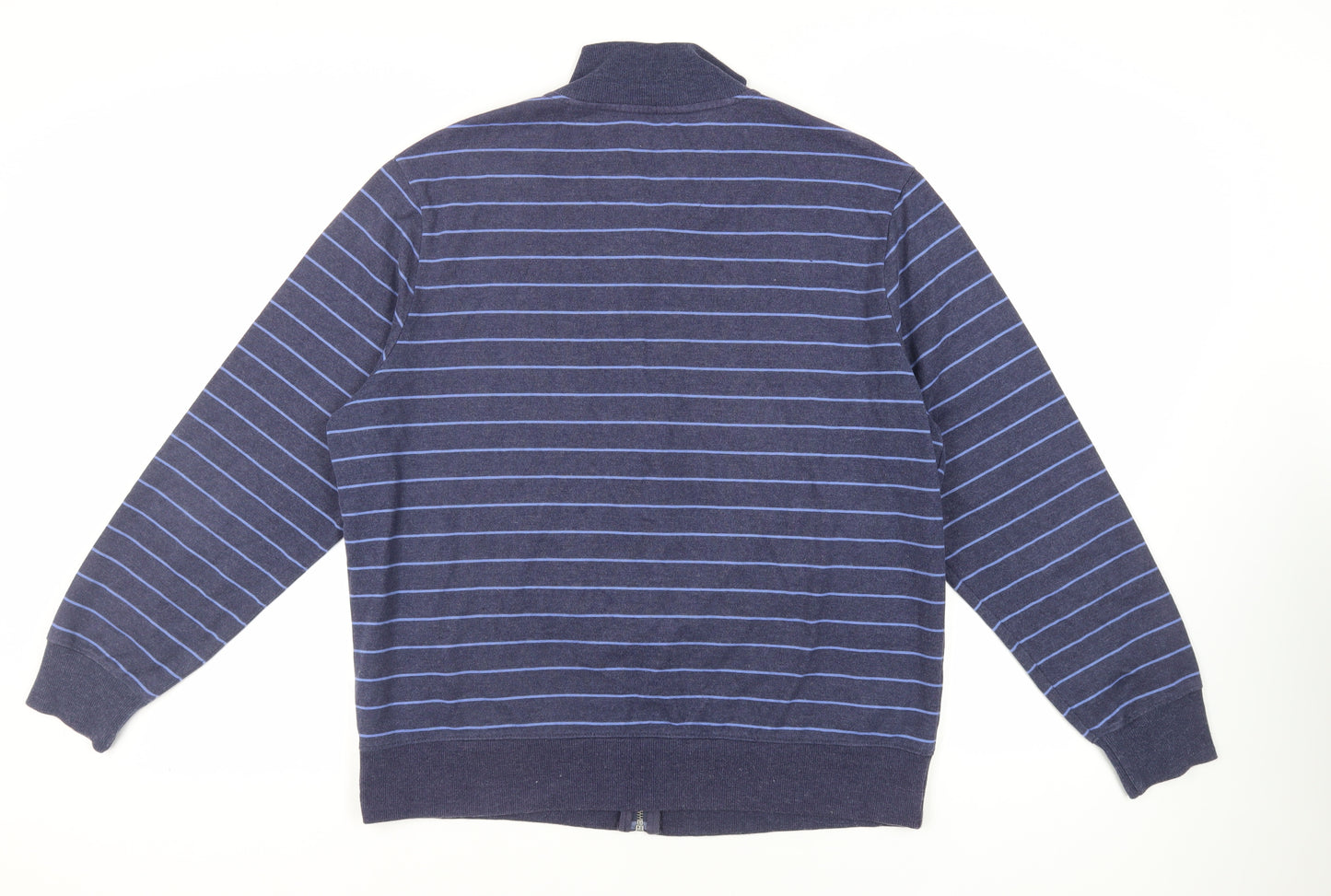 Marks and Spencer Mens Blue Striped Cotton Full Zip Sweatshirt Size L - Pockets