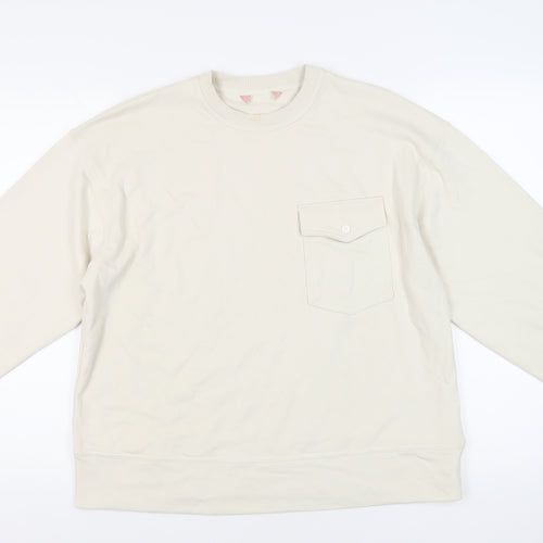 Marks and Spencer Womens Ivory Cotton Pullover Sweatshirt Size M Pullover - Pocket Detail