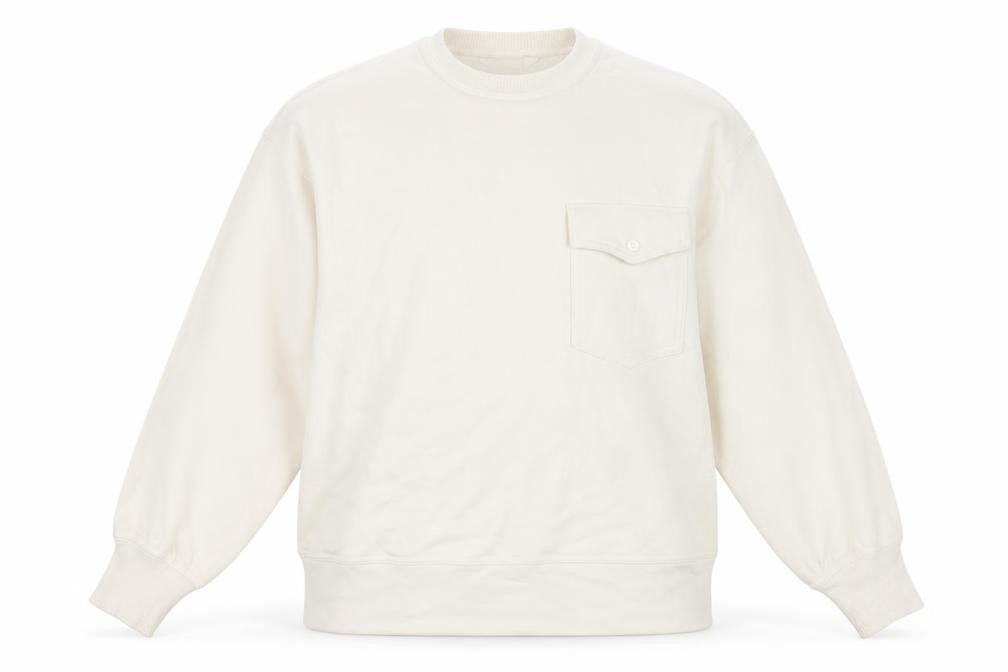 Front view of Marks & Spencer women’s ivory cotton pullover sweatshirt, size M, pullover - pocket detail
