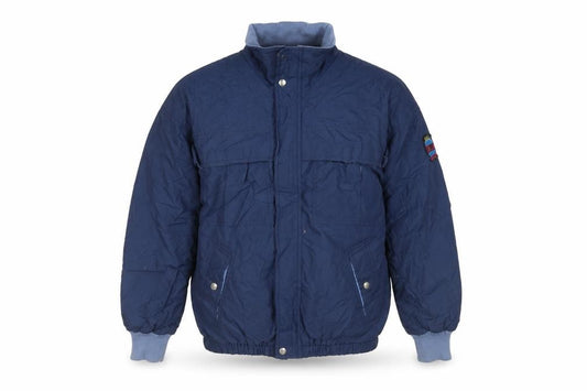 Front view of Odlo men’s blue jacket, size M, zip