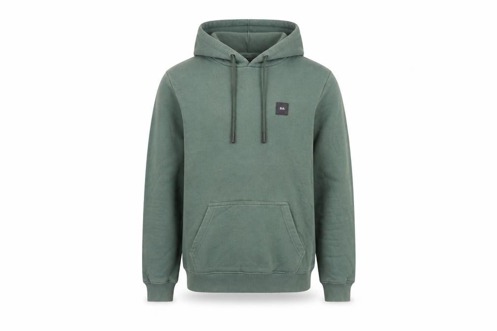 Front view of Daniel Daaf men’s green cotton pullover hoodie, size S, - logo pockets