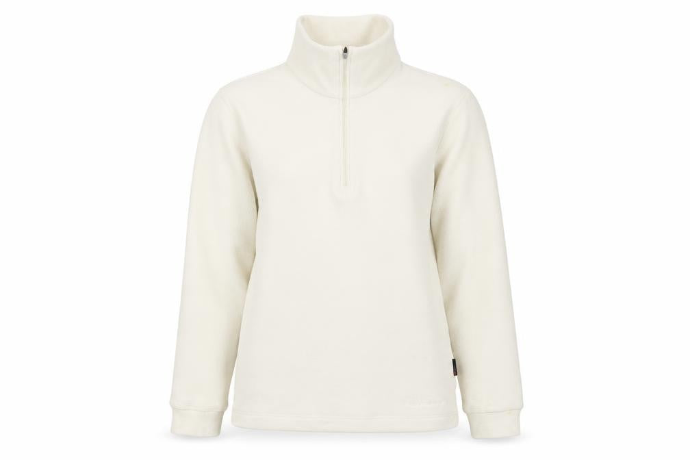 Front view of F.LLI Campangolo women’s ivory polyester pullover sweatshirt, size M, zip
