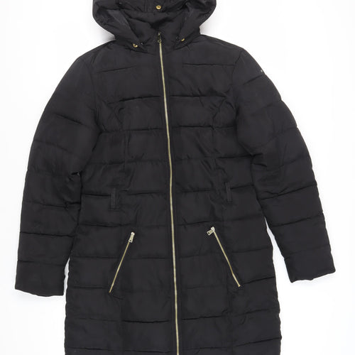 Dorothy Perkins Womens Black Quilted Coat Size 10 Zip - Hooded