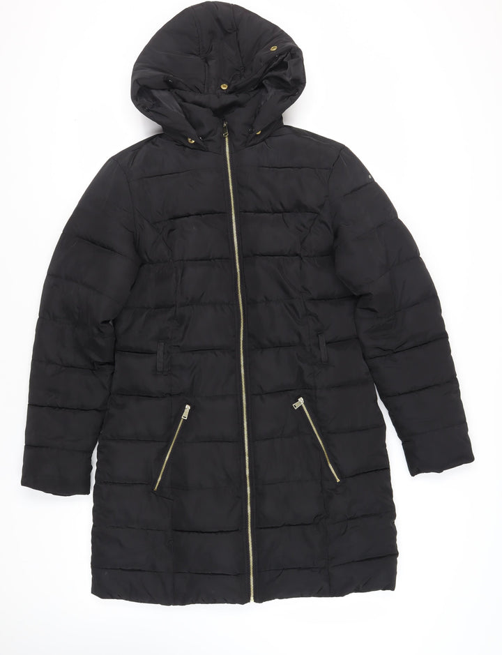 Dorothy Perkins Womens Black Quilted Coat Size 10 Zip - Hooded