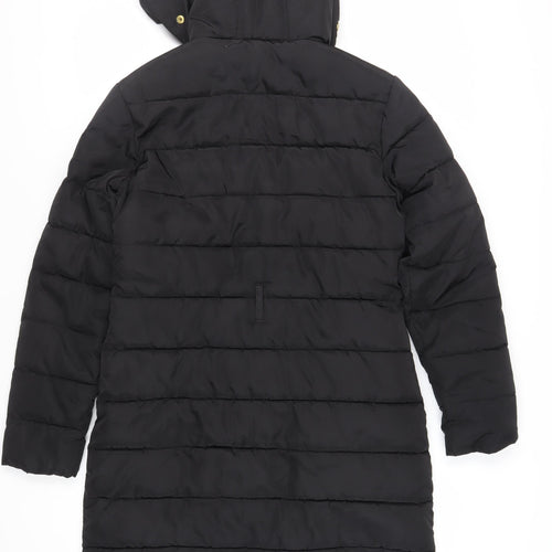Dorothy Perkins Womens Black Quilted Coat Size 10 Zip - Hooded