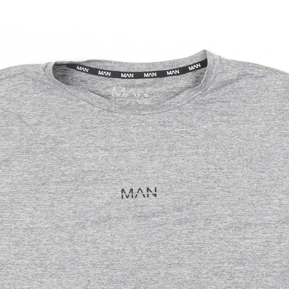 Boohoo Man Mens Grey Polyester T-Shirt Size S Crew Neck - Logo