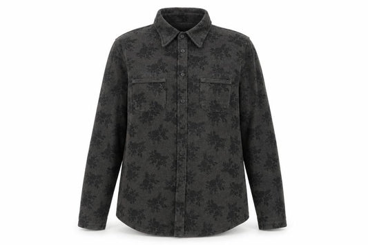Front view of Marks & Spencer women’s green floral cotton basic button-up, size UK 14, collared